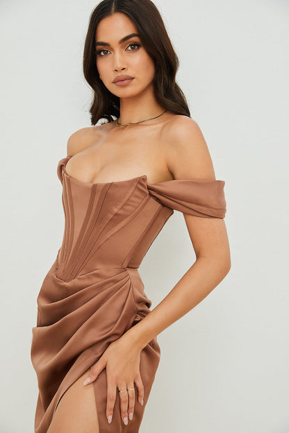 Elegancia Satin Midi Dress