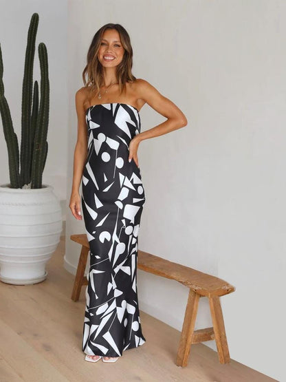 Vestido Maxi Seda Strapless Elegante