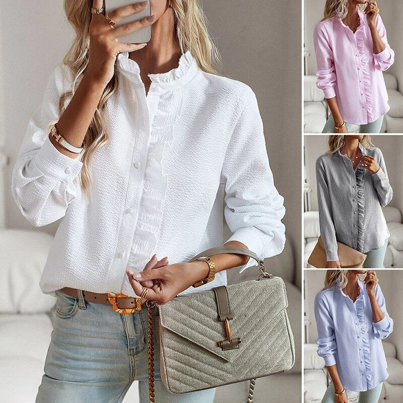 Elegancia-Ruffle Blusa