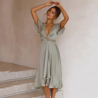 Vestido Midi Elegante Flutter-Mangas