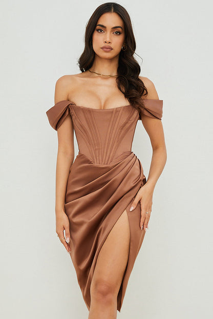Elegancia Satin Midi Dress