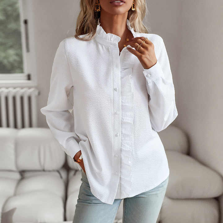 Elegancia-Ruffle Blusa
